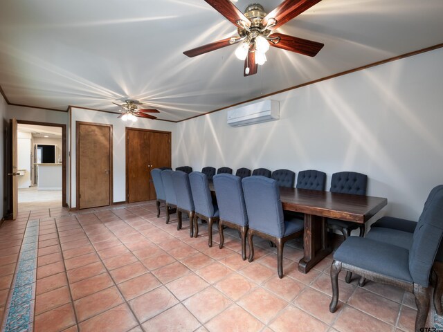 tiled dining area featuring a wall mounted AC