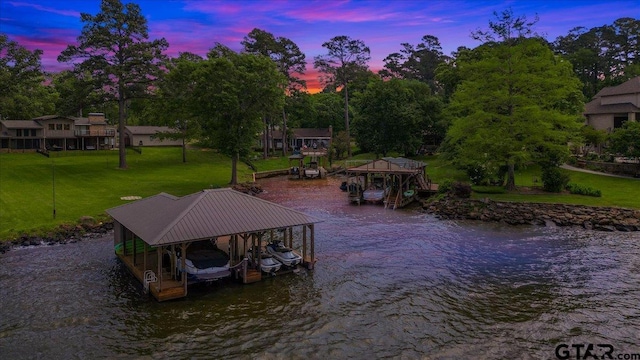 23324 Bay Side Dr, Bullard, TX 75757 - dock with boat lift, a water view, and a lawn