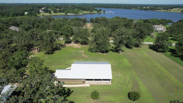 drone / aerial view with a rural view and a water view