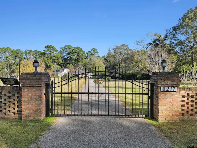 view of gate with a yard