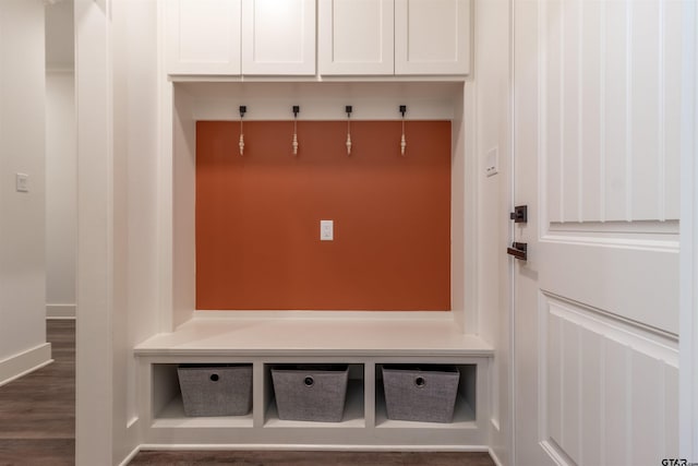 mudroom with dark hardwood / wood-style flooring