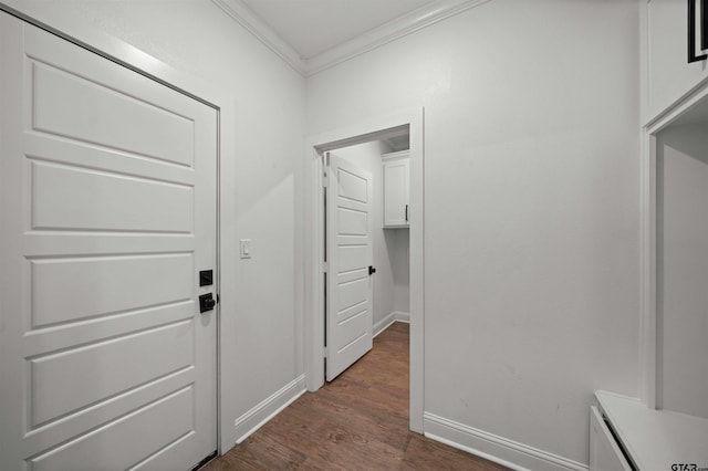 21488 Forest Pl, Flint, TX 75762 - hallway featuring crown molding and dark wood-style flooring