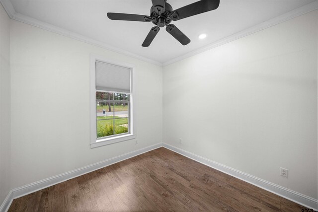 21488 Forest Pl, Flint, TX 75762 - unfurnished room with dark wood finished floors, crown molding, ceiling fan, and recessed lighting