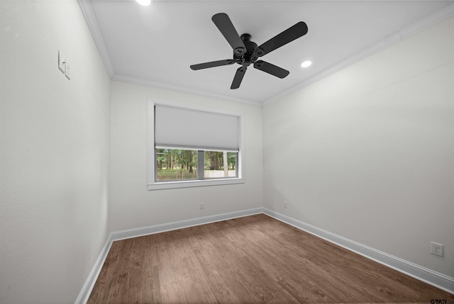 21488 Forest Pl, Flint, TX 75762 - empty room with crown molding, wood finished floors, ceiling fan, and recessed lighting