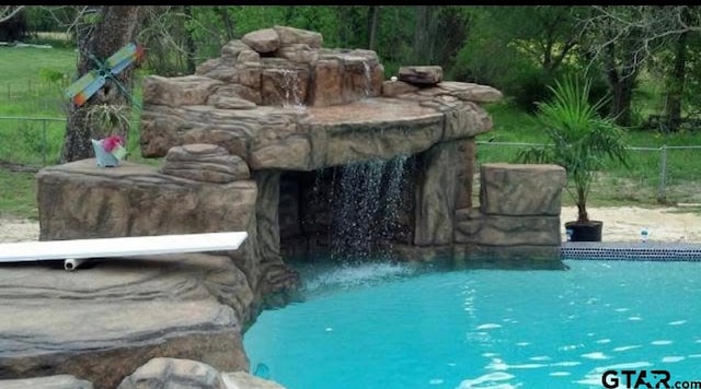 view of swimming pool with fence and a fenced in pool