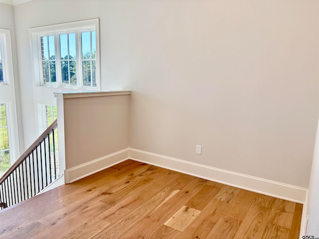 empty room with light hardwood / wood-style floors and plenty of natural light