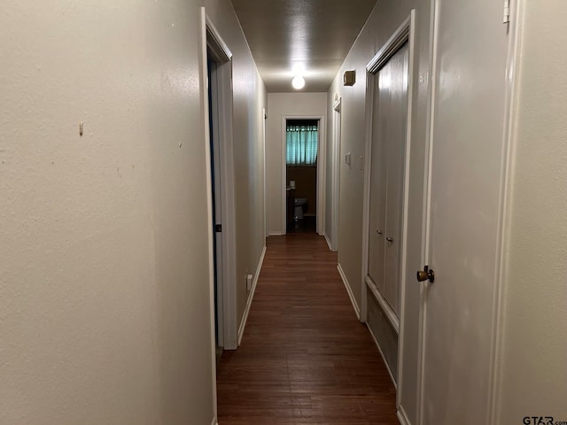 hallway with dark wood-type flooring