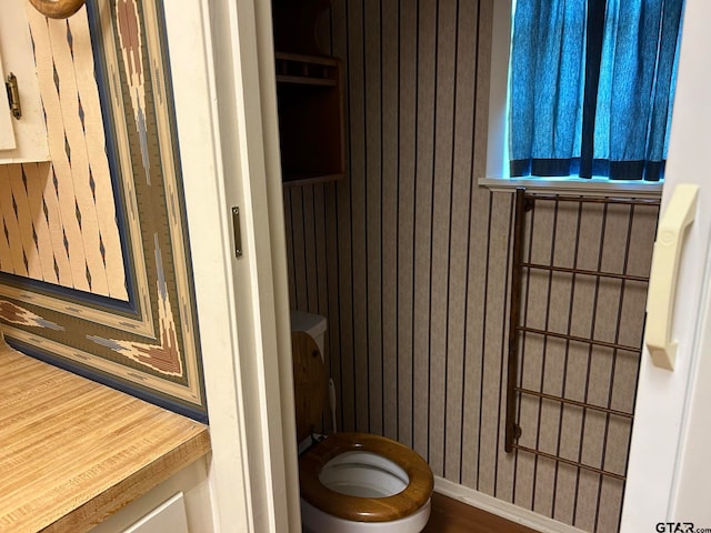 bathroom featuring wood-type flooring and toilet