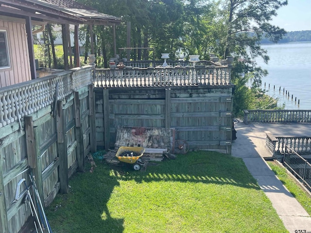 view of yard with a water view