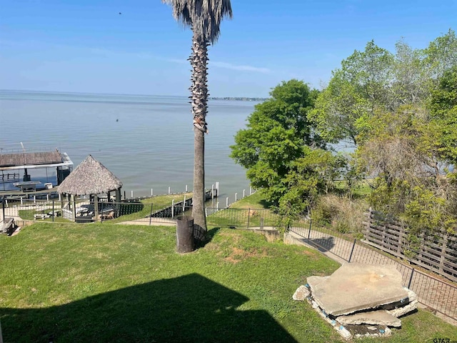 view of yard with a water view and a gazebo