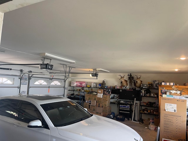 garage with a garage door opener