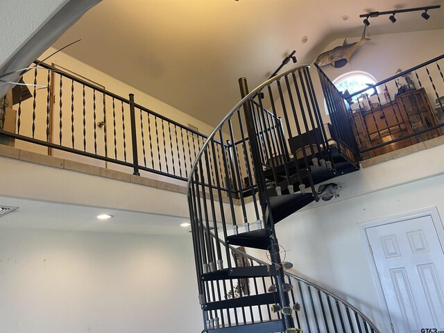 464 Forest Hills Dr, Livingston, TX 77351 - staircase with lofted ceiling