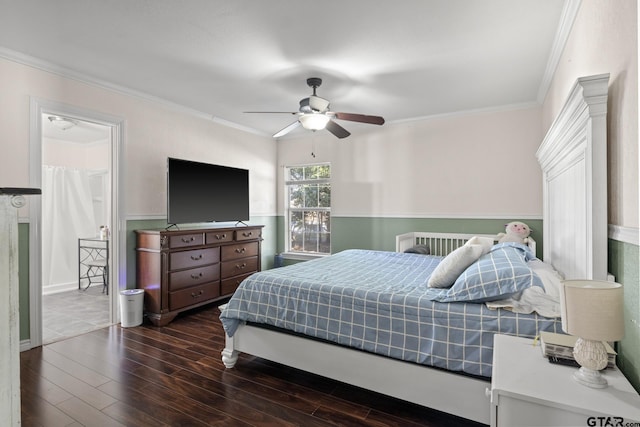 bedroom featuring ceiling fan and ornamental molding