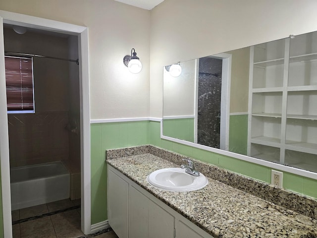 bathroom with tile patterned floors, vanity, and built in features