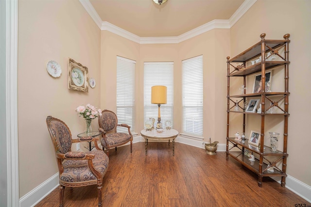 2215 Homestead Ln, Tyler, TX 75701 - sitting room featuring baseboards, crown molding, and wood finished floors