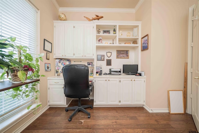 2215 Homestead Ln, Tyler, TX 75701 - office space with crown molding, baseboards, and dark wood-type flooring