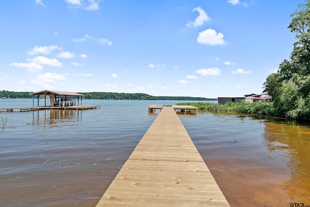 view of dock with a water view