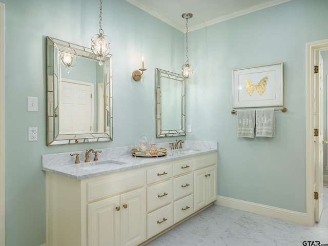 bathroom featuring vanity and crown molding