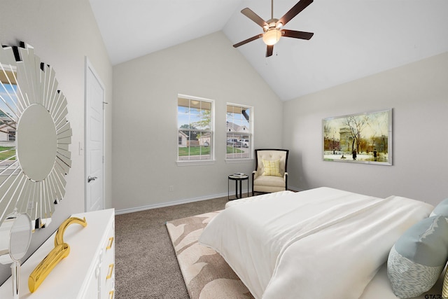 113 Hay Mdw, Winona, TX 75792 - carpeted bedroom with high vaulted ceiling, ceiling fan, and baseboards