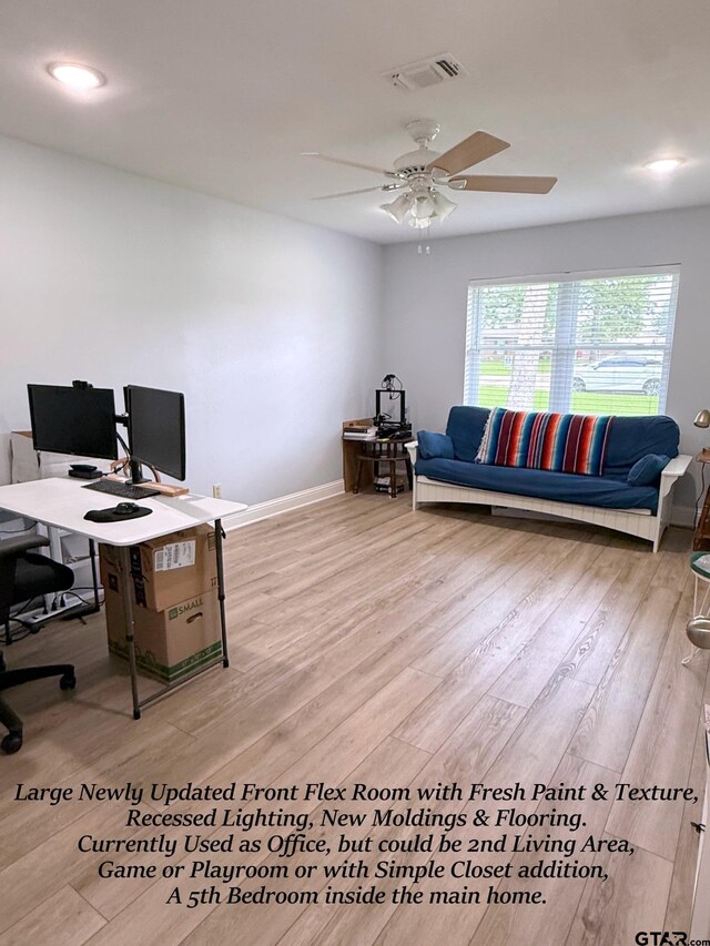237 Oregon St, Van, TX 75790 - home office with ceiling fan and wood finished floors