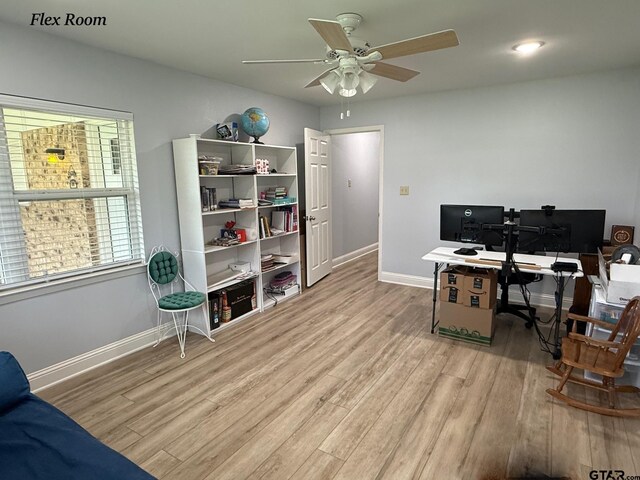 237 Oregon St, Van, TX 75790 - office with a ceiling fan and wood finished floors