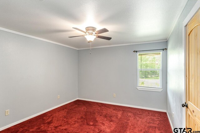 15200 W US Highway 175, Eustace, TX 75124 - spare room with a ceiling fan, carpet, crown molding, and a textured ceiling