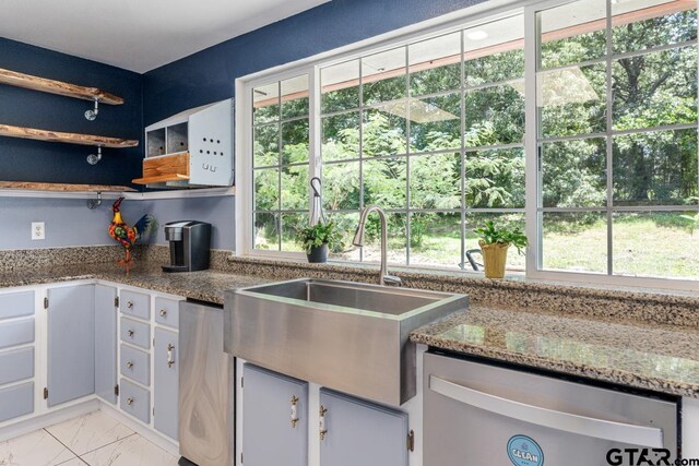 15200 W US Highway 175, Eustace, TX 75124 - kitchen featuring dishwasher, light marble finish floors, light stone counters, and white cabinets