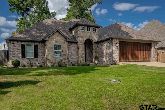 view of front facade with a garage and a front yard