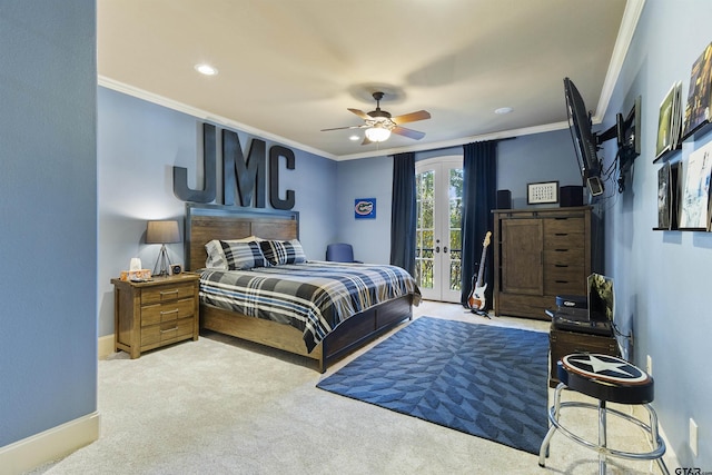 2205 Kingsmill Cir, Tyler, TX 75703 - bedroom featuring access to outside, baseboards, crown molding, and french doors