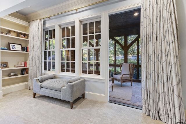 2205 Kingsmill Cir, Tyler, TX 75703 - interior space featuring carpet floors, baseboards, ornamental molding, and built in shelves