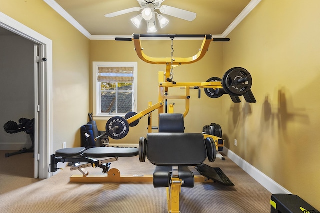2205 Kingsmill Cir, Tyler, TX 75703 - exercise area with baseboards, ornamental molding, and a ceiling fan