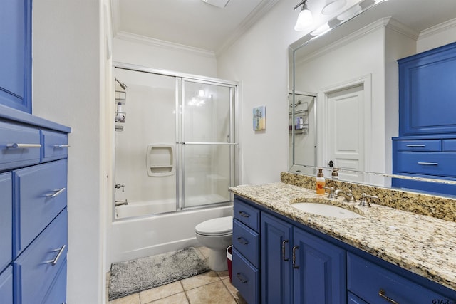 2205 Kingsmill Cir, Tyler, TX 75703 - bathroom featuring ornamental molding, shower / bath combination with glass door, vanity, and tile patterned floors