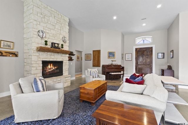 living room with a fireplace