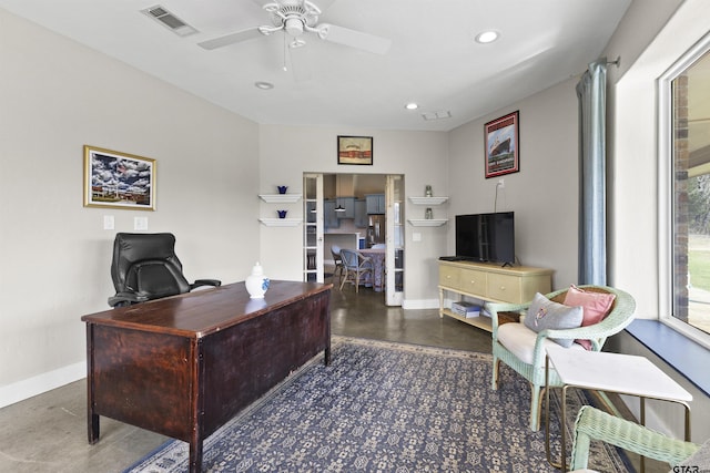 office area featuring ceiling fan