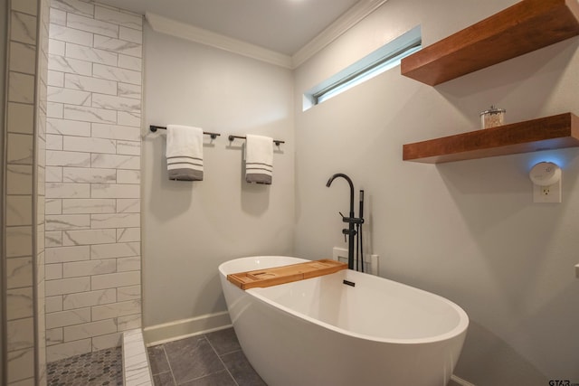 5734 Mustang Trl, Tyler, TX 75707 - full bath featuring crown molding, a freestanding tub, a tile shower, and baseboards