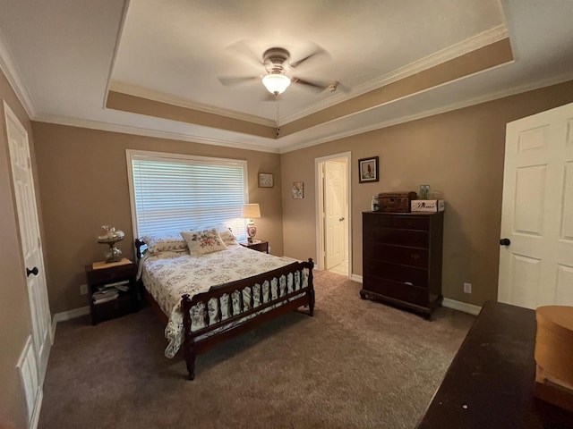 3617 Flagstone Dr, Tyler, TX 75707 - bedroom with a raised ceiling, crown molding, carpet floors, a ceiling fan, and baseboards
