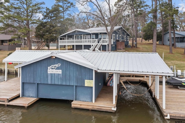 view of dock featuring a water view