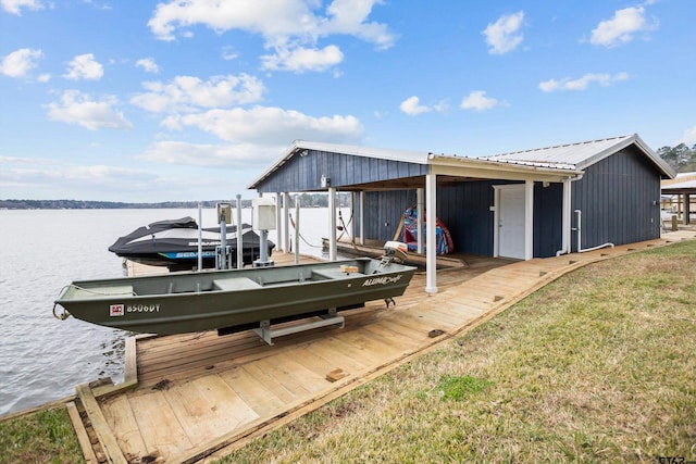 dock area with a water view