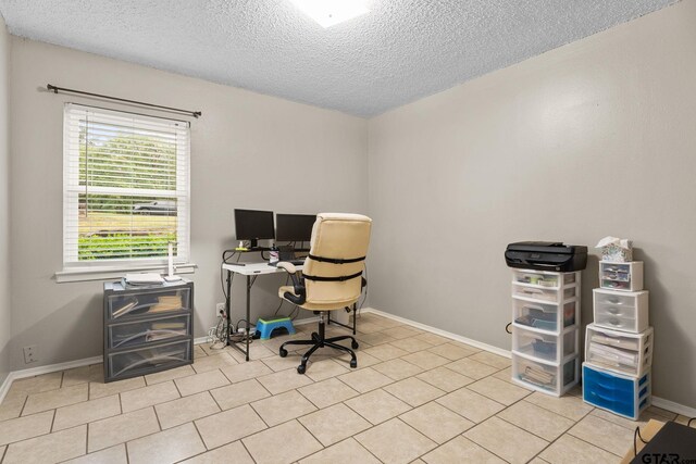 18396 Tall Pines Dr, Tyler, TX 75703 - office space with a textured ceiling, baseboards, and tile patterned flooring