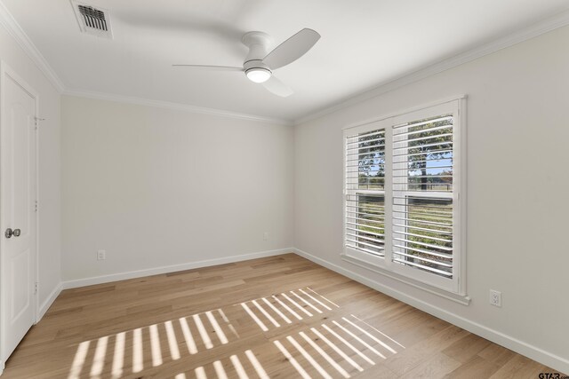 1036 High Meadow Dr, Mount Vernon, TX 75457 - unfurnished room featuring crown molding, a ceiling fan, light wood-style floors, and baseboards
