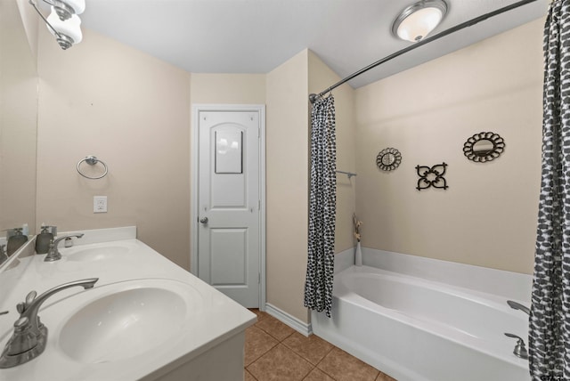 bathroom featuring tile patterned floors, sink, and plus walk in shower