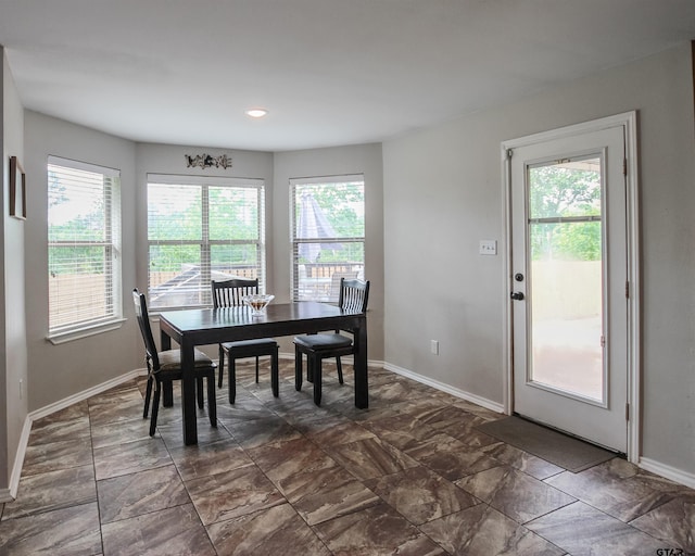 dining room with baseboards and a healthy amount of sunlight