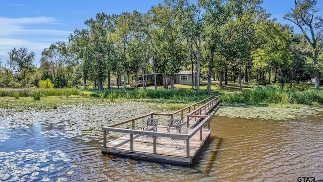 view of dock with a water view