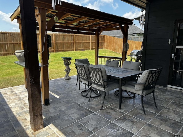 19135 Ambrosia Dr, Flint, TX 75762 - fenced backyard with outdoor dining area, a patio area, and a grill