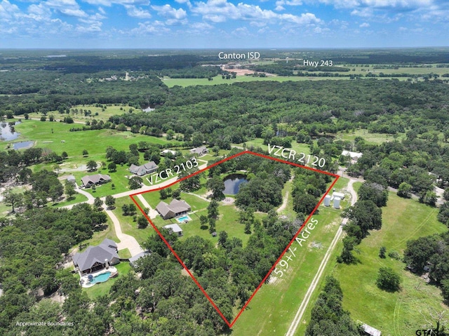 185 Vz County Road 2103, Canton, TX 75103 - view of property location with property parcel outlined and a nearby body of water