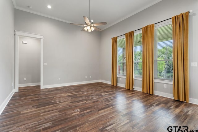 228 Smith Cir, Lindale, TX 75771 - spare room featuring ornamental molding, dark wood finished floors, ceiling fan, and recessed lighting