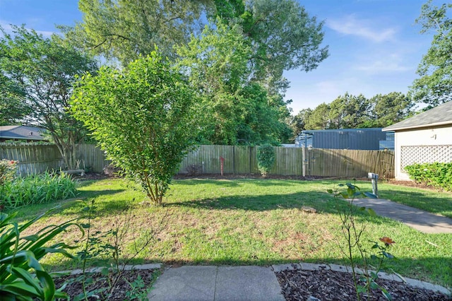view of yard with a fenced backyard