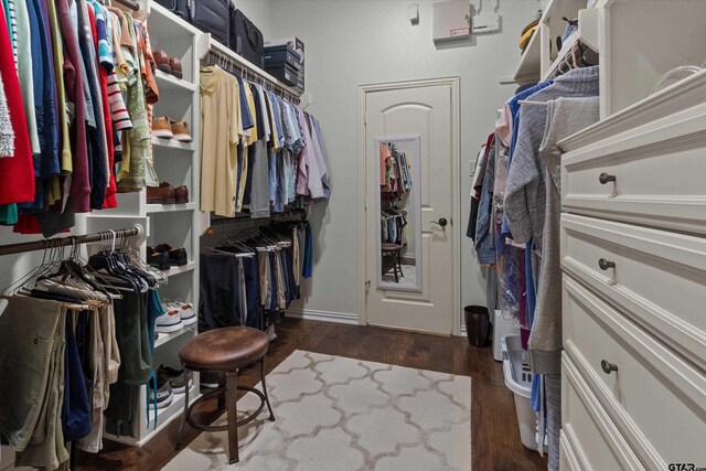 walk in closet featuring dark hardwood / wood-style floors