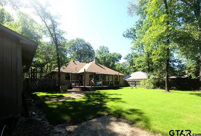 view of yard with a deck and a fenced backyard