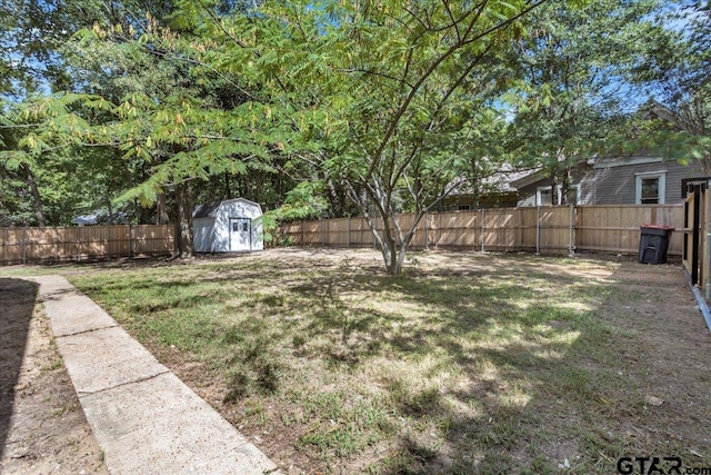 view of yard featuring a storage shed